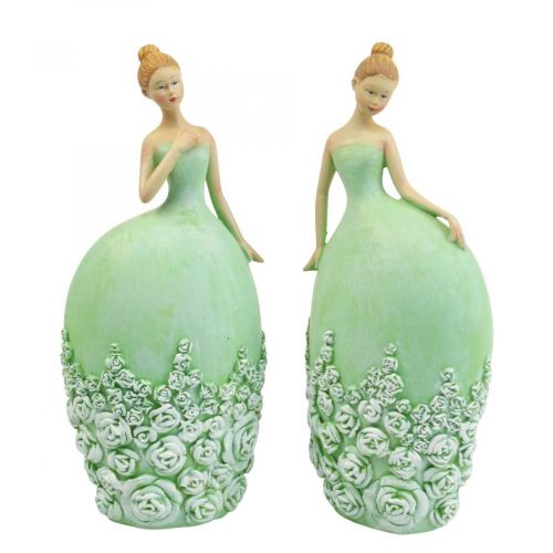 Floristik24 Dekoracja stołu Dekoracja wiosenna figura kobieca sukienka zielona W20cm 2szt