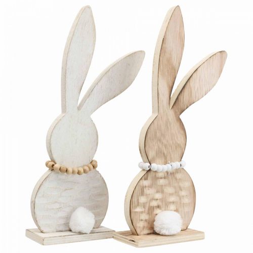 Produkt Dekoracja stołu Stojak na zająca wielkanocnego drewno biały/naturalny W27cm 2 szt