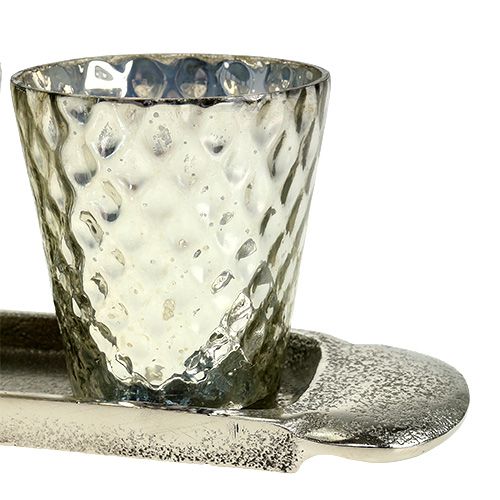 Produkt Talerzyk do dekoracji stołu z 3 słoiczkami na tealighty srebrny Ø7cm H8cm