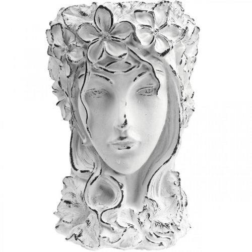 Floristik24 Doniczka Betonowa Doniczka Shabby Chic Kobieca Głowa Biała W34cm