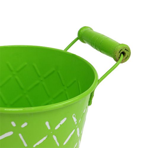 Floristik24 Wiadro blaszane jasnozielone z drewnianymi uchwytami Ø11cm W10,5cm