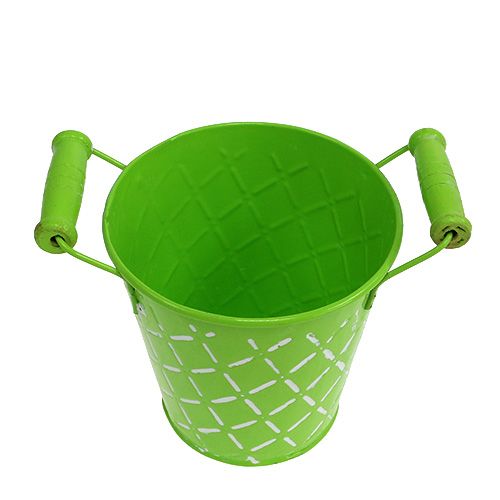 Floristik24 Wiadro blaszane jasnozielone z drewnianymi uchwytami Ø11cm W10,5cm