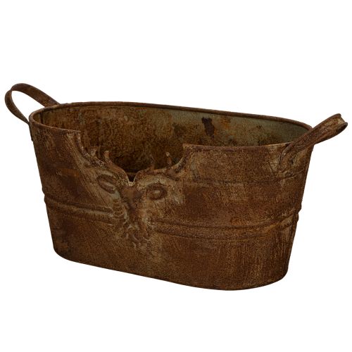 Owalna metalowa miska z uchwytami, motyw jelenia, wykończenie rdzawe, 36 cm kupić | Floristik24.pl