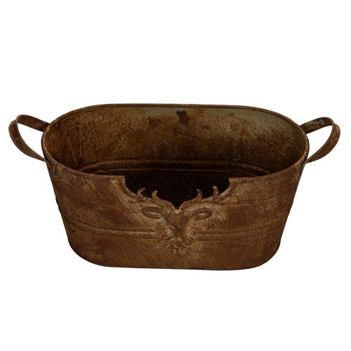 Owalna metalowa miska z uchwytami, motyw jelenia, wykończenie rdzawe, 36 cm | Floristik24.pl