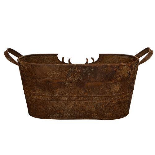 Owalna metalowa miska z uchwytami, motyw jelenia, wykończenie rdzawe, 36 cm | Floristik24.pl