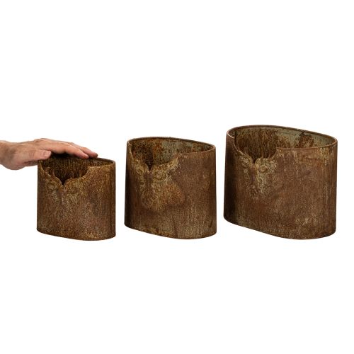 Doniczka metalowa owalna rustykalna jeleń zestaw 3 szt. 24 cm | Floristik24.pl