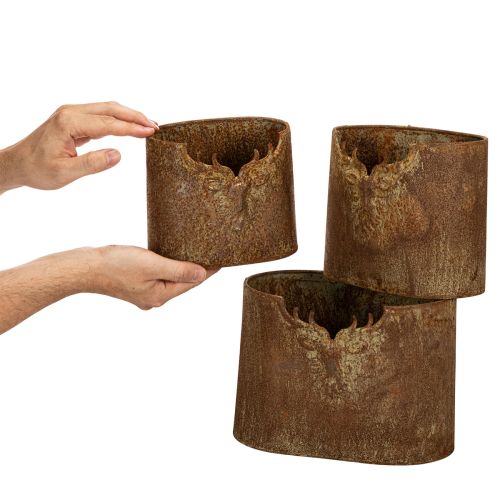 Doniczka metalowa owalna rustykalna jeleń zestaw 3 szt. 24 cm | Floristik24.pl