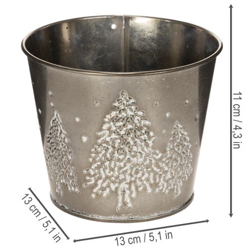 Metalowa donica z brokatowymi choinkami, 13 cm | Floristik24.pl
