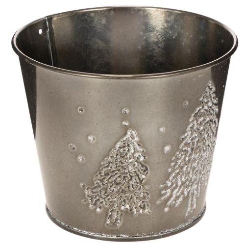 Metalowa donica z brokatowymi choinkami, 13 cm | Floristik24.pl