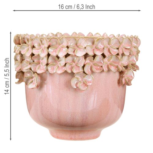 Produkt Doniczka ceramiczna różowa – Elegancka doniczka z dekoracją kwiatową Ø16cm