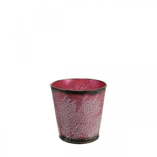 Produkt Doniczka z dekoracją w postaci liści, naczynie metalowe, jesień, doniczka wino czerwone Ø10cm W10cm