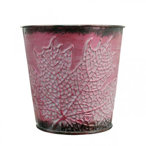 Produkt Doniczka z dekoracją w postaci liści, naczynie metalowe, jesień, doniczka wino czerwone Ø10cm W10cm