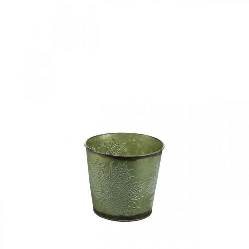 Produkt Podstawka z dekorem liści, metalowe naczynie na jesień, wiaderko na rośliny zielone Ø10cm H10cm
