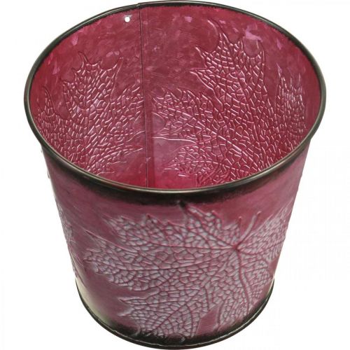 Produkt Ozdobna doniczka do sadzenia, blaszane wiadro, metalowa dekoracja z motywem liści wino czerwone Ø14cm W12,5cm