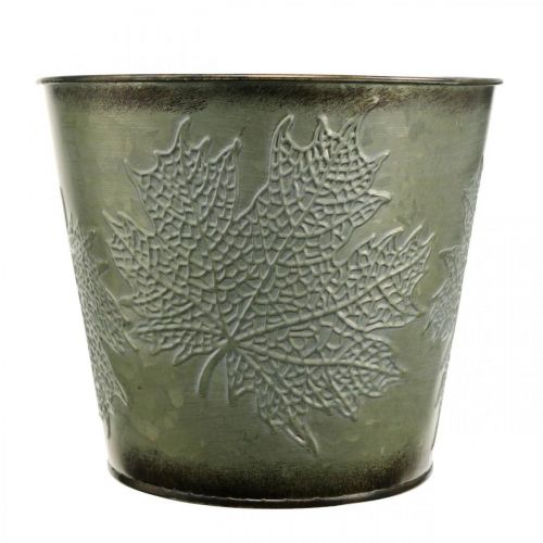 Produkt Wiadro Deco z dekorem liści, Jesienna donica, Metal Deco Green Ø17cm H14,5cm