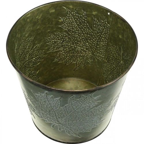 Produkt Wiadro Deco z dekorem liści, Jesienna donica, Metal Deco Green Ø17cm H14,5cm