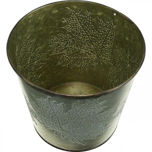 Produkt Doniczka z jesienną dekoracją, metalowa dekoracja, jesienne naczynie zielone Ø18,5cm H17cm