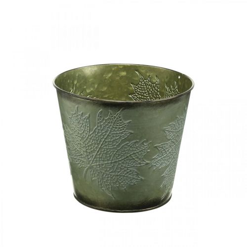Produkt Doniczka z jesienną dekoracją, metalowa dekoracja, jesienne naczynie zielone Ø18,5cm H17cm