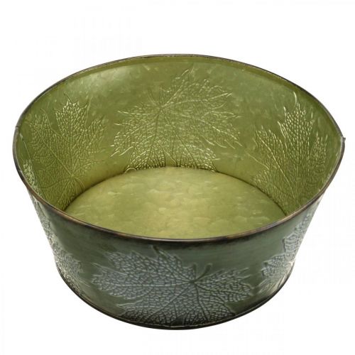 Produkt Podstawka z liśćmi klonu, jesienna dekoracja, metalowa doniczka zielona Ø25cm H11cm