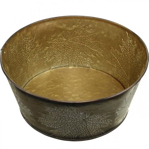 Floristik24 Jesienna Misa, Metalowa Donica z Liśćmi Deco, Donica Złota Ø25cm H10cm