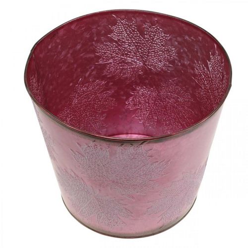 Produkt Jesienna doniczka, wiadro na rośliny, metalowa dekoracja z liśćmi wino czerwone Ø25,5cm W22cm