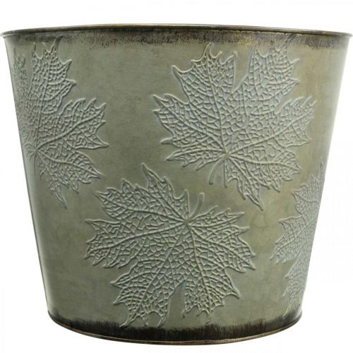 Produkt Donica, jesienna dekoracja, metalowe naczynie z liśćmi złotymi Ø25,5cm W22cm