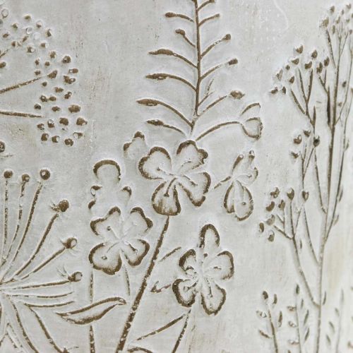 Produkt Betonowa doniczka biała z reliefowymi kwiatami vintage Ø16cm