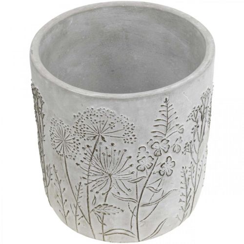 Floristik24 Betonowa doniczka biała z reliefowymi kwiatami vintage Ø16cm