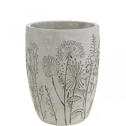 Floristik24 Wazon betonowy biały wazon z wypukłymi kwiatami vintage Ø14,5 cm