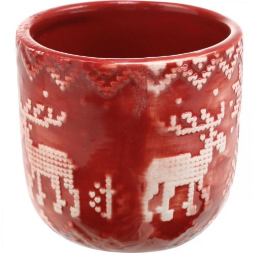 Floristik24 Dekoracja ceramiczna z reniferem, dekoracja adwentowa, sadzarka z norweskim wzorem czerwono-biała Ø7,5cm H7cm 6szt.