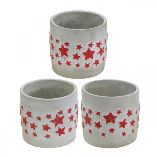 Produkt Dekoracja ceramiczna wzór gwiazdy, doniczka, wygląd betonu, dekoracja adwentowa Ø10,5cm H9,5cm 3szt.