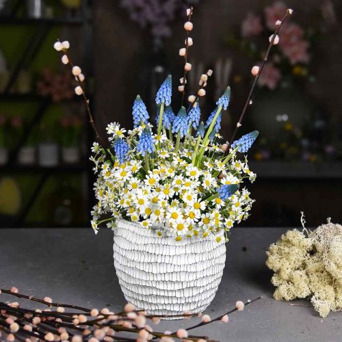 Floristik24 Doniczka betonowa biała vintage doniczka o strukturze plastra miodu H13cm Ø12,5cm 2szt