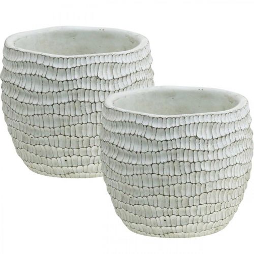 Floristik24 Doniczka betonowa biała vintage doniczka o strukturze plastra miodu H13cm Ø12,5cm 2szt