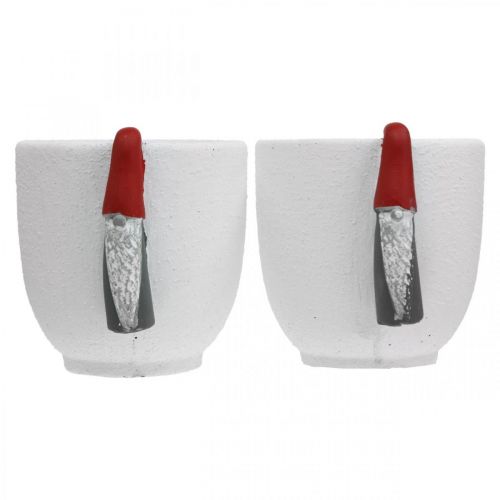 Produkt Doniczka świąteczna z Impem, dekoracja adwentowa, doniczka betonowa biała, czerwona Ø8cm H12,5cm 2szt.