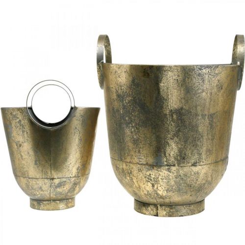 Floristik24 Antyczna donica z uchwytami Doniczka dekoracyjna metalowa Ø31 / 25cm, zestaw 2 szt