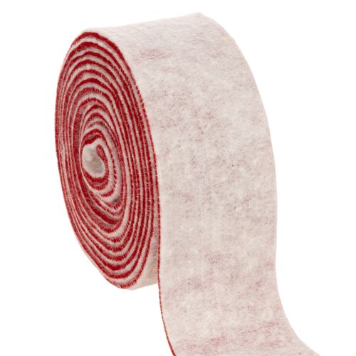 Dwukolorowa zawieszka do garnków wykonana ze 100% wełny, jako dekoracyjna wstążka filcowa, biało-czerwona, szerokość 7,5 cm, długość 5 m