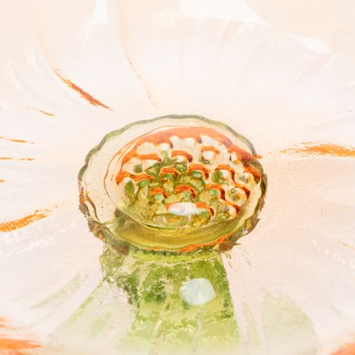 Produkt Dekoracyjny szklany talerz na nóżce, z motywem kwiatowym, do stylowej dekoracji stołu i letniego wystroju, 15 cm