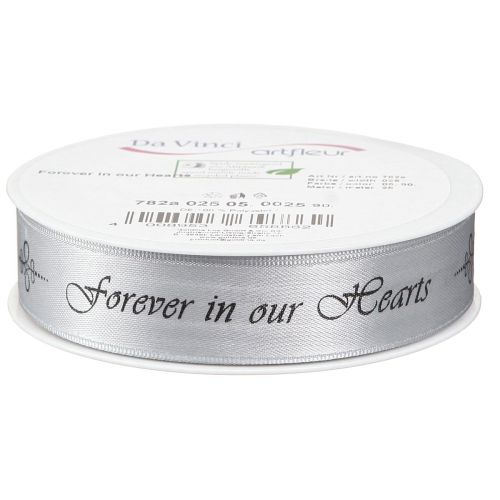 Produkt Wstążka żałobna srebrno-czarna z napisem Forever in... 25mm 25m