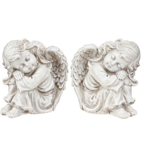 Anioł żałobny siedzący figura dekoracyjna kremowy 6,5×5×7,5cm 2 sztuki