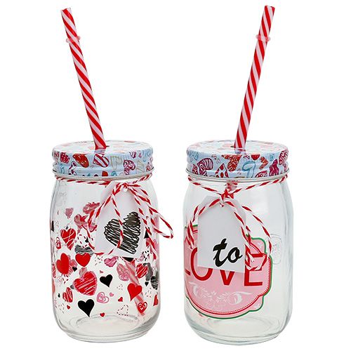 Floristik24 Szklanka do picia z pokrywką i słomką H13,5cm 2szt.