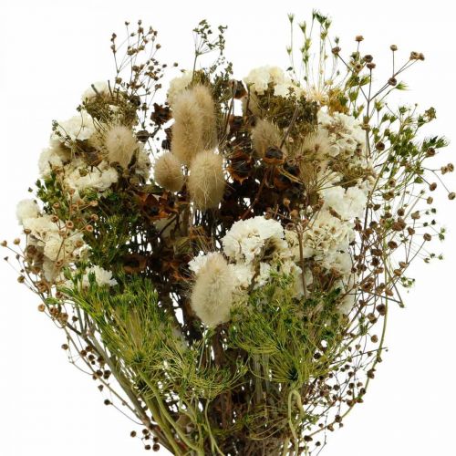 Floristik24 Bukiet suszonych kwiatów z trawami łąkowymi biały, zielony, brązowy 125g suszona florystyka