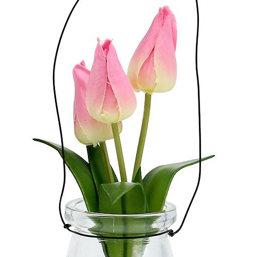 Tulipan w szkle różowy H22,5cm 1szt.