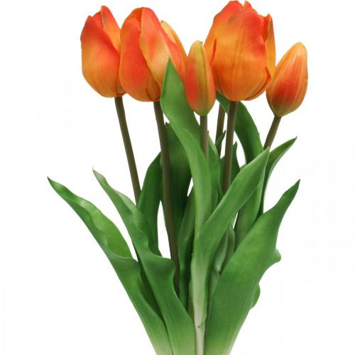 Floristik24 Sztuczny tulipan pomarańczowy sztuczny bukiet kwiatów 38 cm 7 sztuk