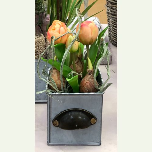 Produkt Sztuczne Kwiaty w Doniczce Sztuczne Tulipany Różowo-Żółte 22,5cm