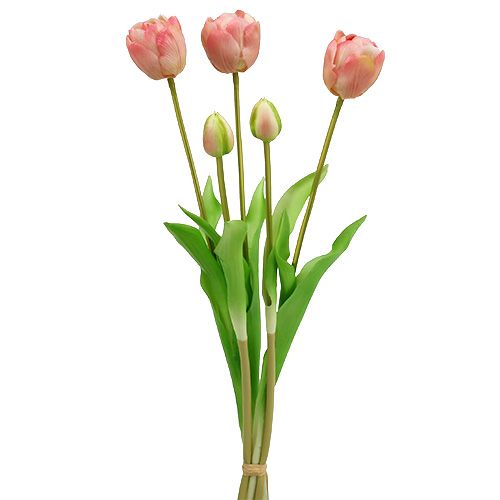 Floristik24 Tulipany Bukiet Różowy Real Touch L43,5cm 5szt