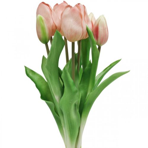 Floristik24 Sztuczne tulipany Real-Touch Peach Pink 38cm Pęczek 7szt