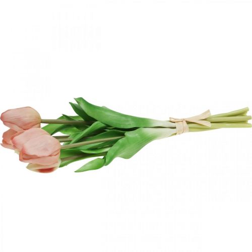 Produkt Sztuczne tulipany Real-Touch brzoskwiniowy róż 38cm pęczek 7 szt