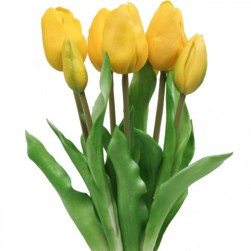 Produkt Tulipan sztuczny kwiat żółty prawdziwy dotyk wiosenna dekoracja 38cm bukiet 7 sztuk