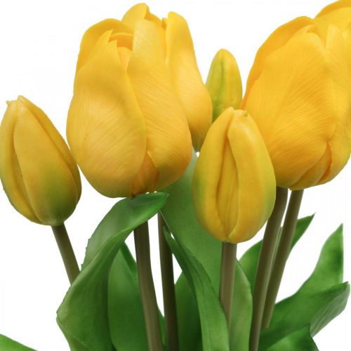 Floristik24 Tulipan sztuczny kwiat żółty prawdziwy dotyk wiosenna dekoracja 38cm bukiet 7 sztuk