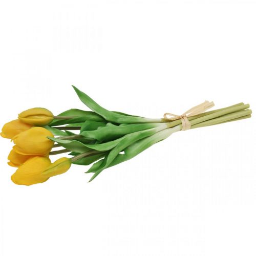 Floristik24 Tulipan sztuczny kwiat żółty prawdziwy dotyk wiosenna dekoracja 38cm bukiet 7 sztuk